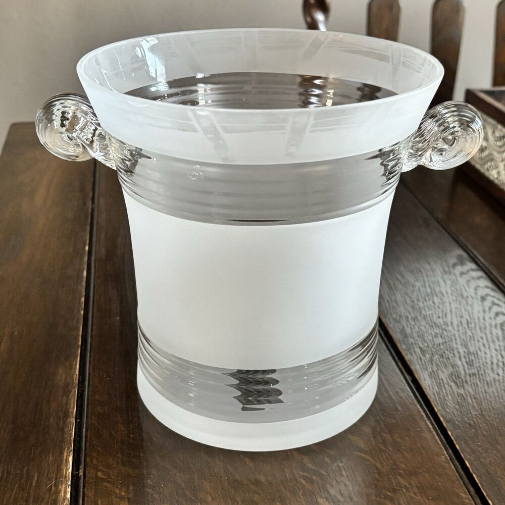 Vintage FTD Commemorative Millennium Ice Bucket Frosted Glass Scroll Handles 2qt